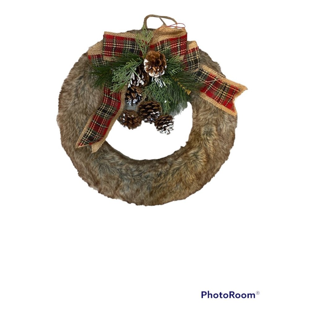 Christmas Faux Fur Rustic Wreath